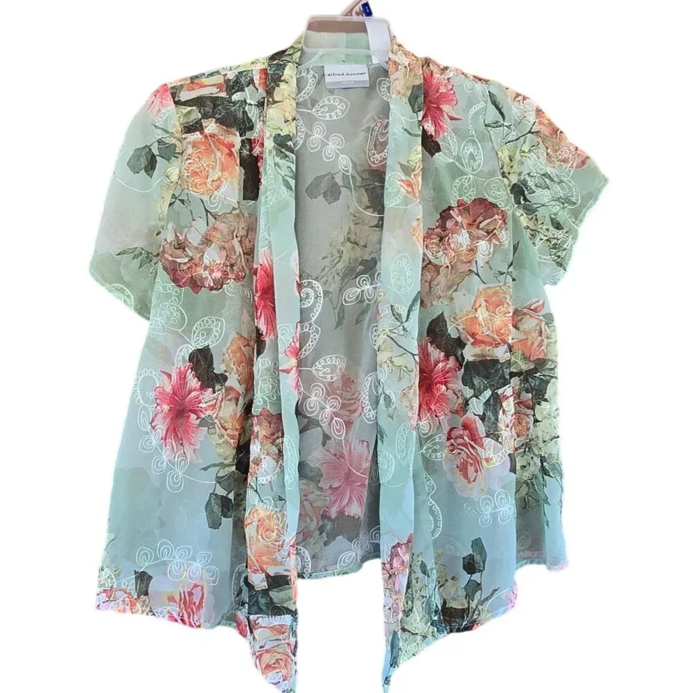 Kimono‎ Floral Print Sheer Cardigan & matching Tank Top Set Women M cottagecore